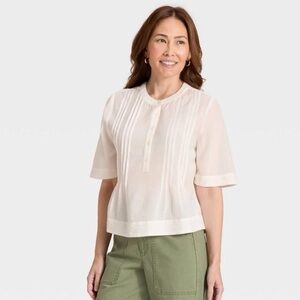 Elbow Sleeve Button-Front Pintuck Blouse - Universal
Thread™ Cream XL
